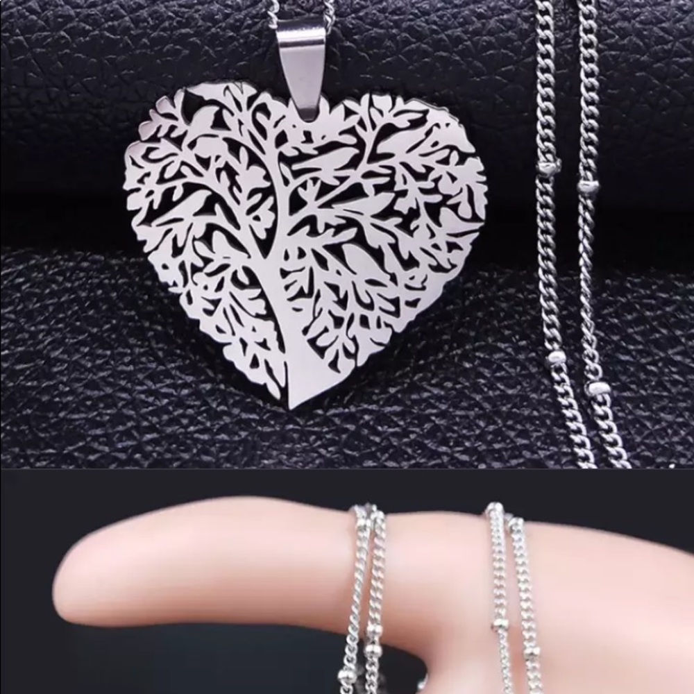 Fashion Heart Tree of Life Silver Statement Necklace for Women
